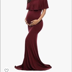 Glampunch Womens Off Shoulder Maternity Dress Ruffles Slim Gowns Maxi